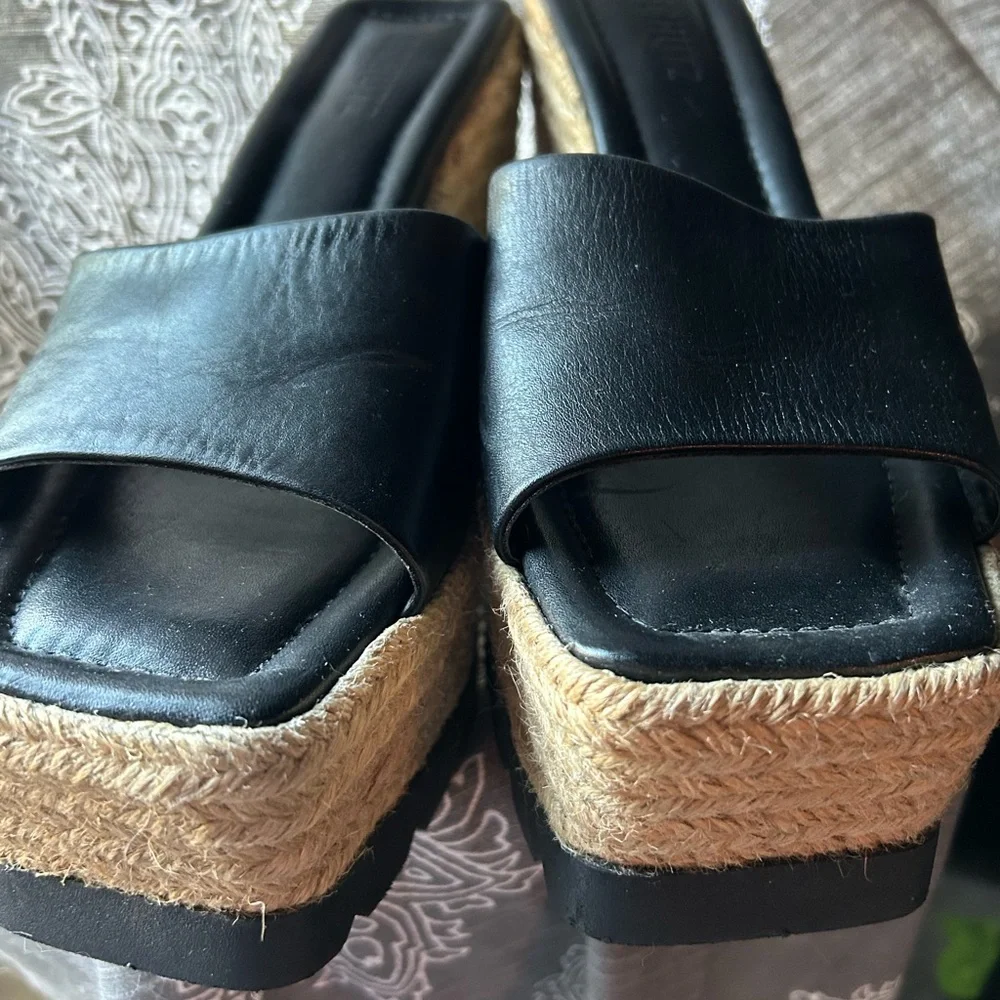 SCHUTZ Black and Tan Wedge Sandals